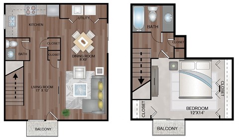 a floor plan of a two bedroom apartment with a bathroom and a balcony